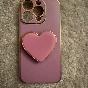iPhone 15 Pro Case - Pink Heart with Ring Holder